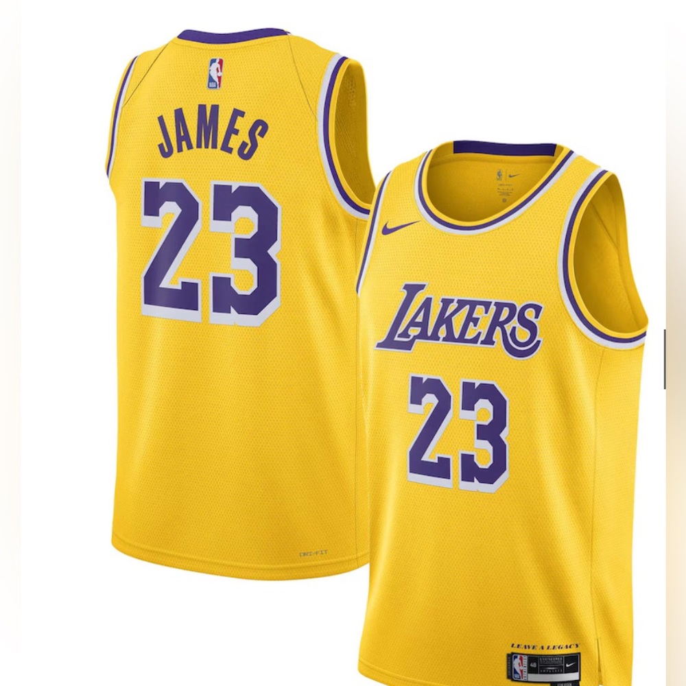Nike LeBron James Yellow Los Angeles Lakers SwingMan Players Jersey-Icon Edition - Picture 1 of 9